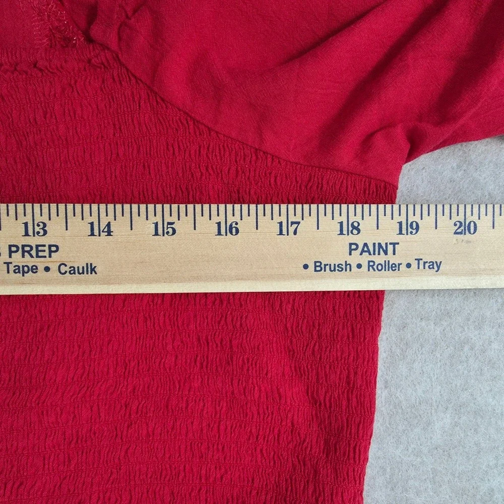 Old Navy Smocked Crepe Top Sz XL Long Puff Sleeve Red Square Neck